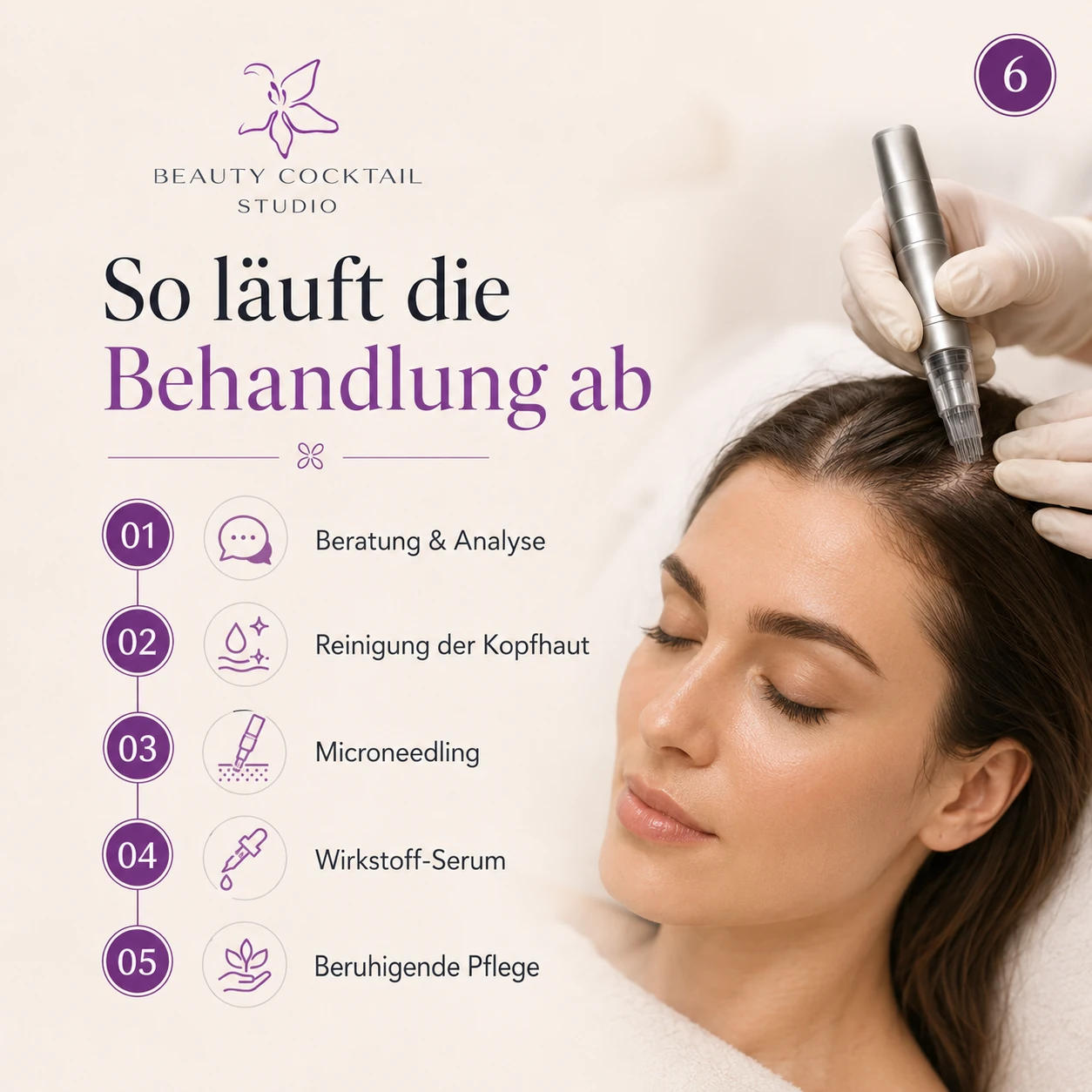 Ablauf einer Kopfhaut Microneedling Behandlung im Beauty Cocktail Studio